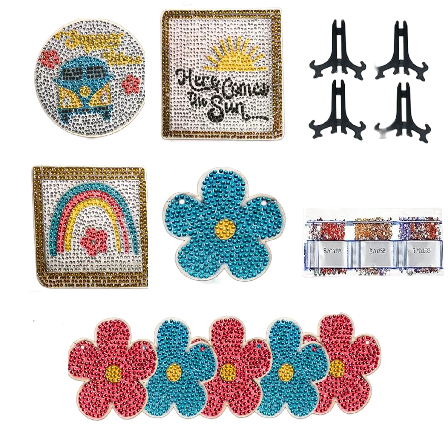 Set van 9 houten ornamenten, diamanten schilderij, doe-het-zelf Kerstmis, diamantborduurwerk, mozaïek, woondecoratie, cadeau, doe-het-zelf