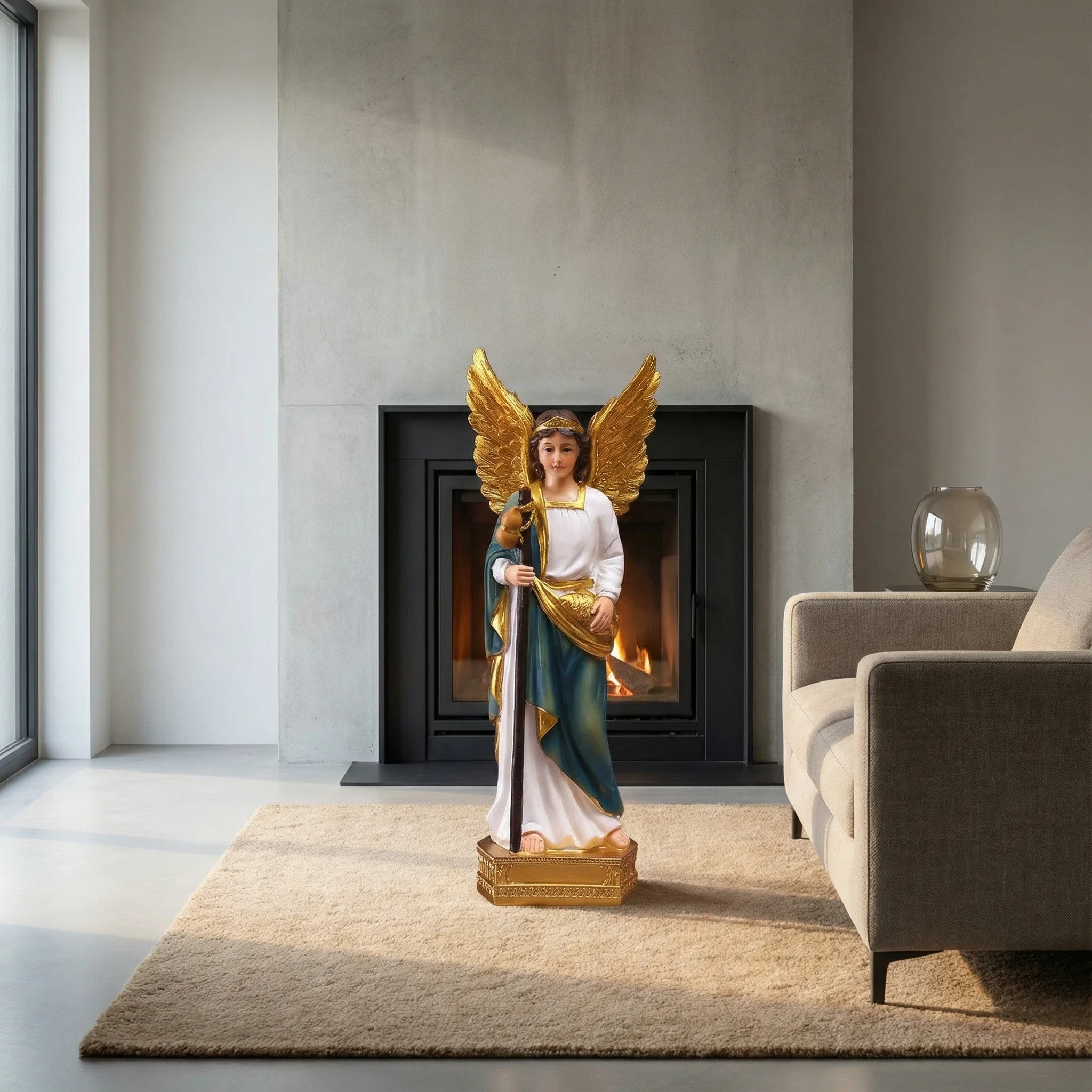 

23CM Angel Table Decor Resin Archangel Saint Raphael Statue Festival Supply Christmas Figurine Home Decoration Church Gifts