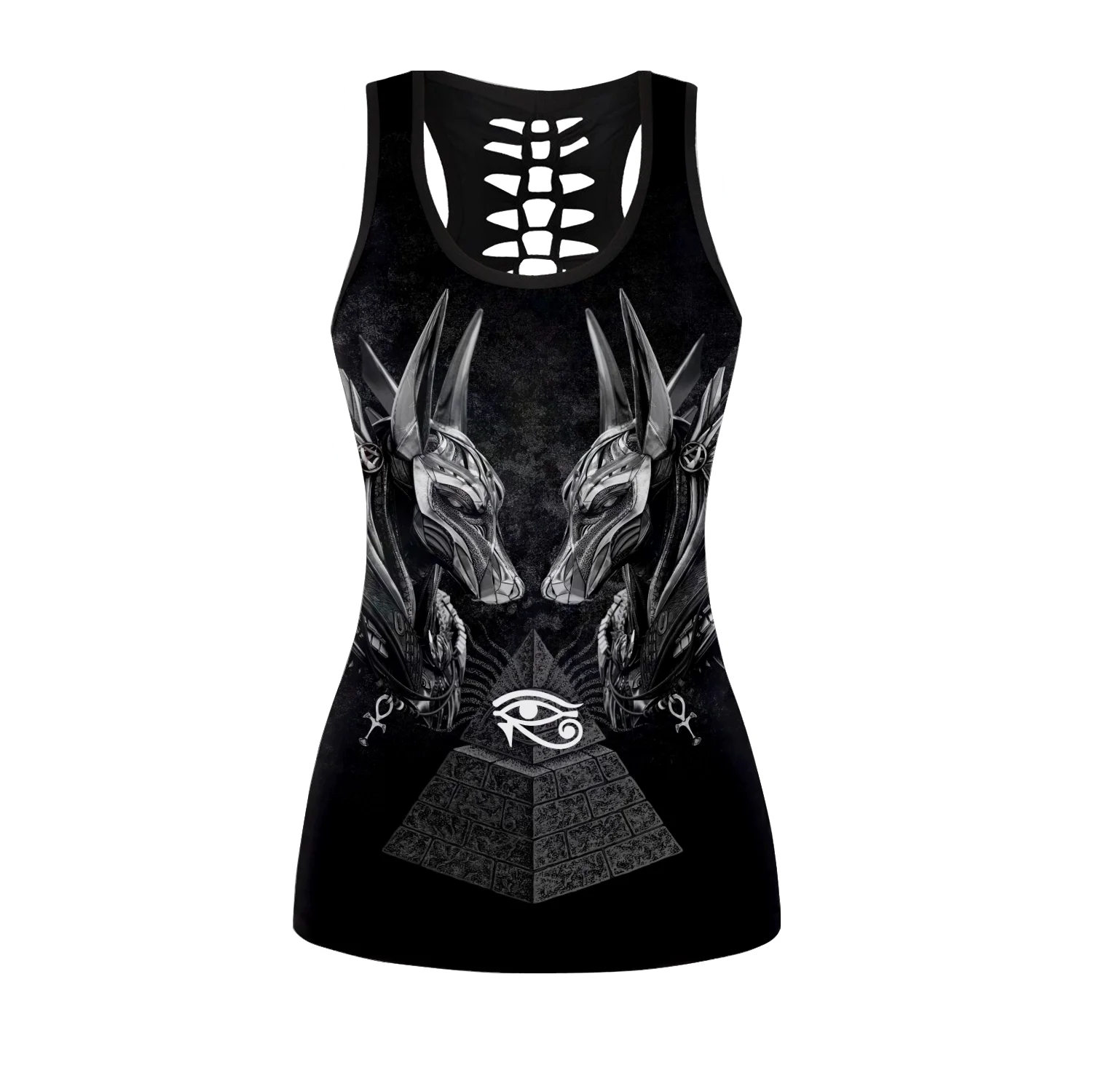 Horus Eye Egypt Anubis Ancient 3D Printed Hollow Tank Top & Leggings Set Fitness Female Full Length Leggings Yoga Pants LKB-36