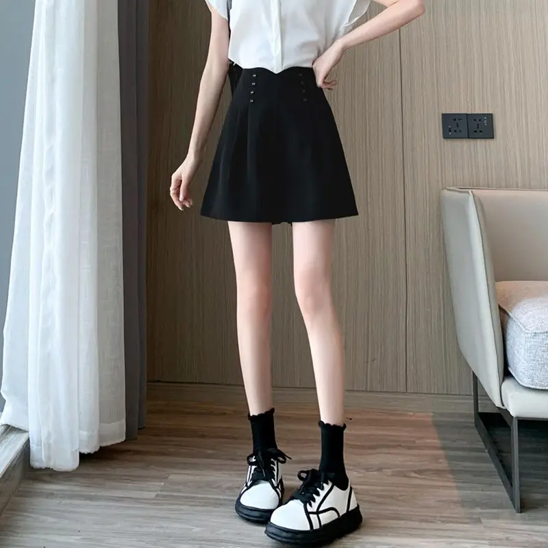 السيدات أزرار الموضة بلون عالية الخصر بنطال ذو قصة أرجل واسعة الصيف ملابس حريمي مزاجه السراويل البساطة الاتجاه بنطلون