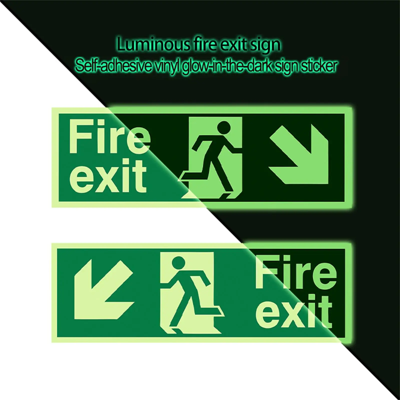 1 Sheet - 4*12In/10.1*30.5Cm Luminous Fire Exit Indicator Reminder Label Sticker, 