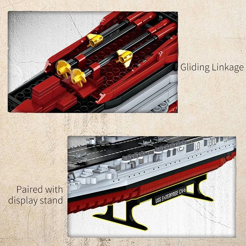 ตัวต่อ MOC 1883 ชิ้น ชุดเรือรบสงครามโลกครั้งที่ 2 USS CV-6 Enterprise ของเล่นเสริมพัฒนาการสำหรับเด็ก ของขวัญคริสต์มาส