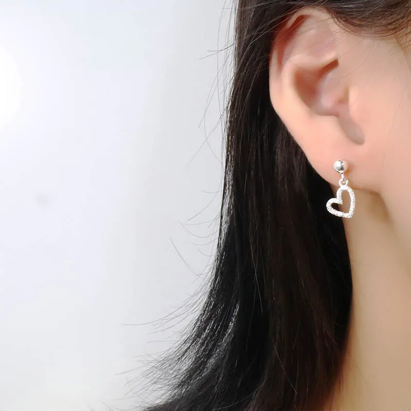 Women's Openwork Frosted Heart Stud Earrings Stylish Birthday Gift Silver Plated Jewelry Accessory for Ladies And Girls