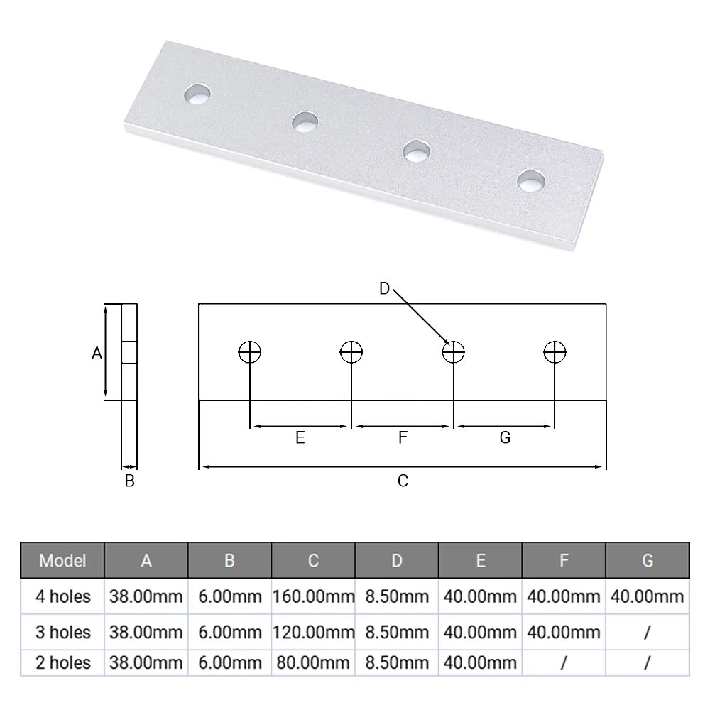 5Pcs/Lot Openbuilds Aluminum Alloy 2/3/4 Hole Joining Strip Plate for 40 Series Aluminum Profiles CNC Router 3D Printer Parts