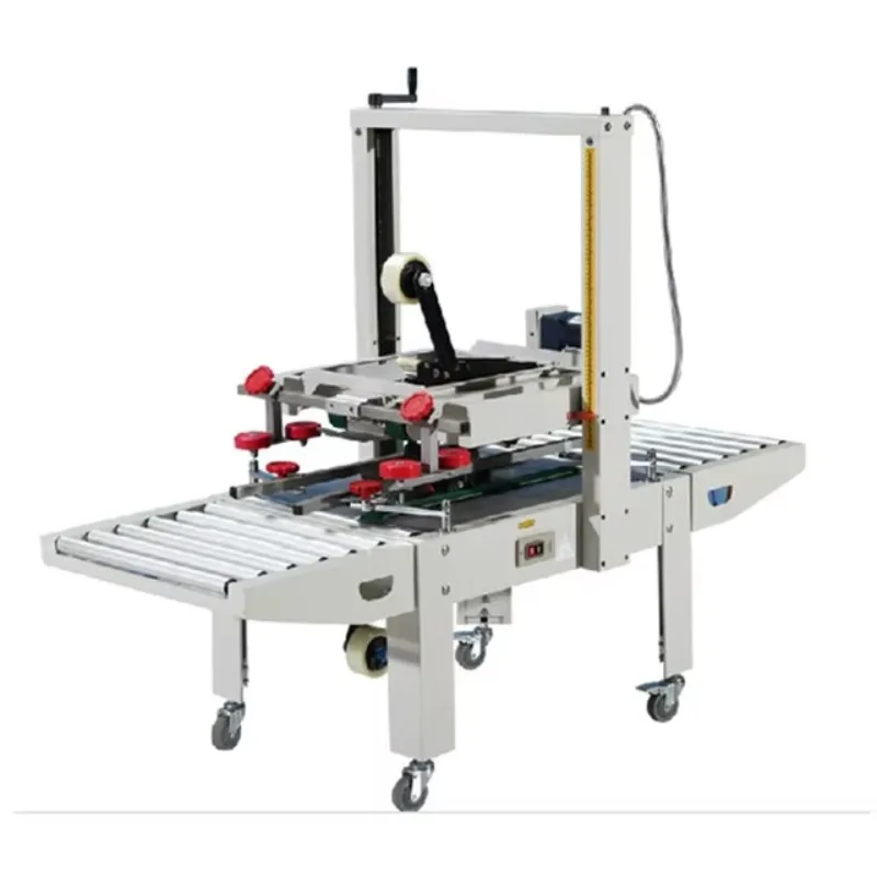 FXJ-6050 Semi-Automatic Adhesive Tape Box Carton Sealing Machine Manual Flaps Fold Top Bottom Drive Belt for  Paper