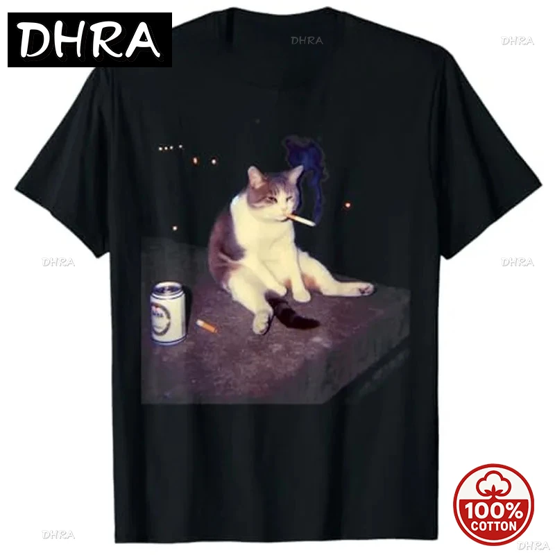 

Летняя футболка с котенком, забавная курящая кошка, мем, глупая футболка, милый котенок, папа, графический наряд, мужская модная свободная футболка с юмором Y2k