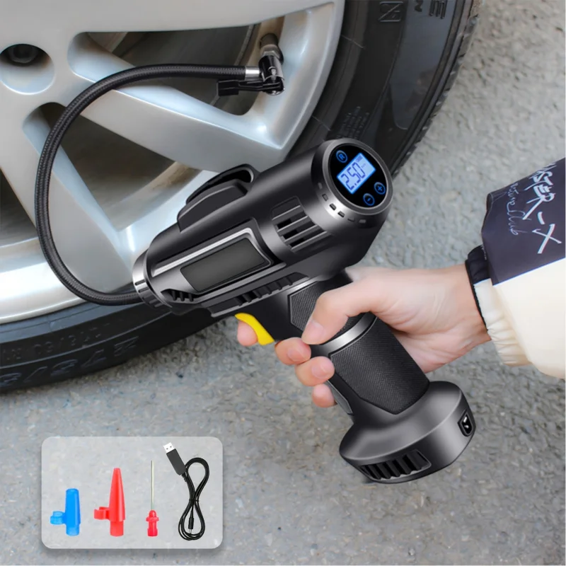 

Автомобильная шина насоса, портативный насос, 101-150PSI, источник питания 12 В, 120 В, с цифровым экраном, 2000 мАч * 2 емкости аккумулятора