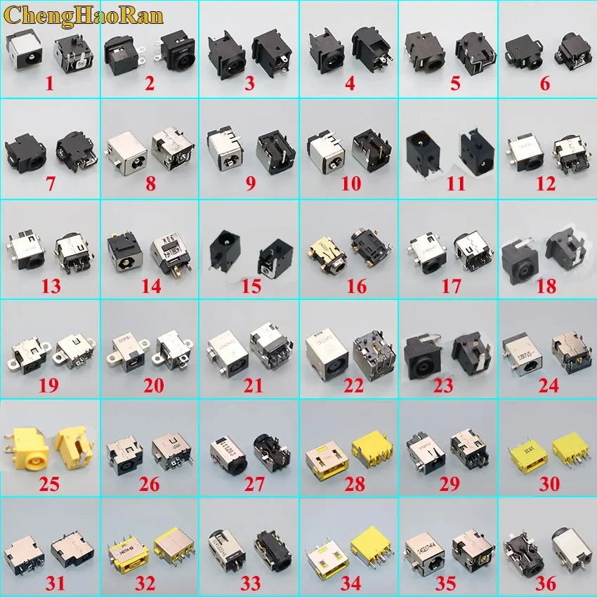 36 modelos x2pcs = 72 pcs/lot Laptop DC Power Jack DC power Socket para Asus Samsung Lenovo HP Dell LG SONY Acer AC Connector