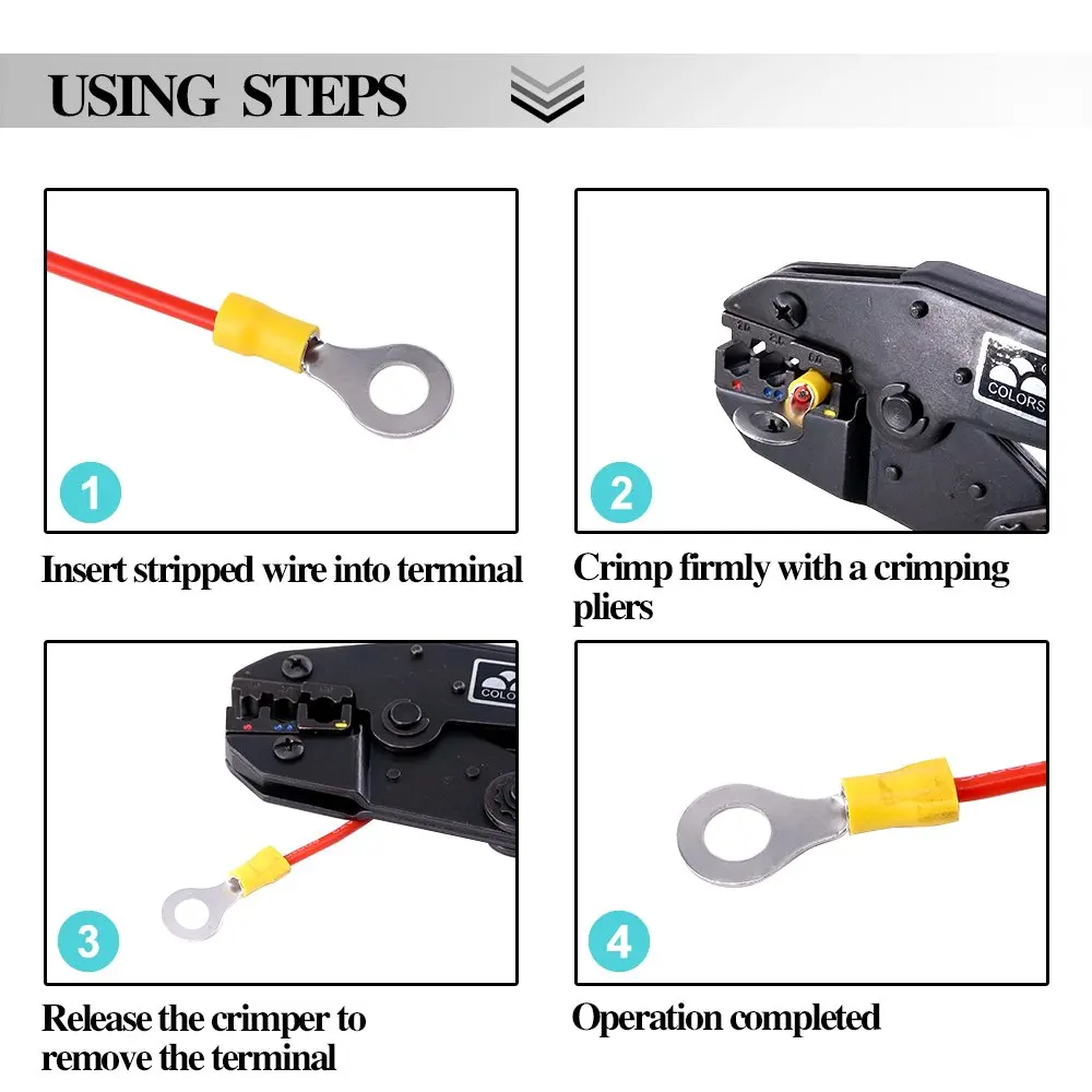 220/110 Stück Ringkabelschuhe, isolierte O-Typ-Crimpklemmen, M3-M8, 22-10 AWG, sortierte isolierte Kabelverbinder für elektrische Leitungen – Detail 2