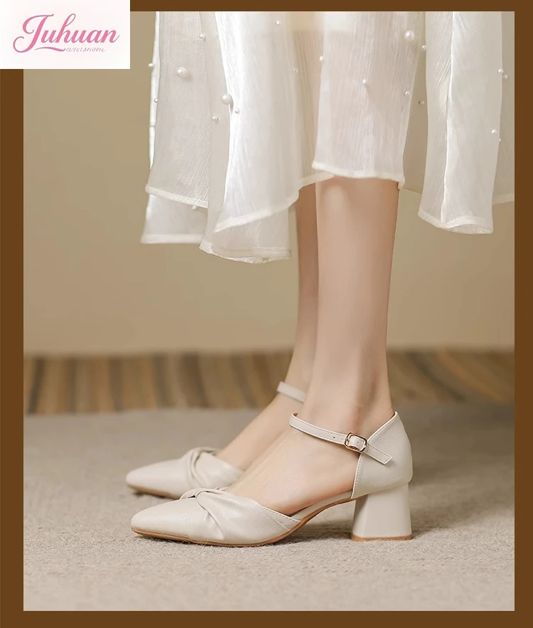 

Версия из овчины, туфли Мэри Джейн, лето 2024, удобные сандалии на высоком каблуке с острым носком на толстом каблуке, женские туфли на одной платформе