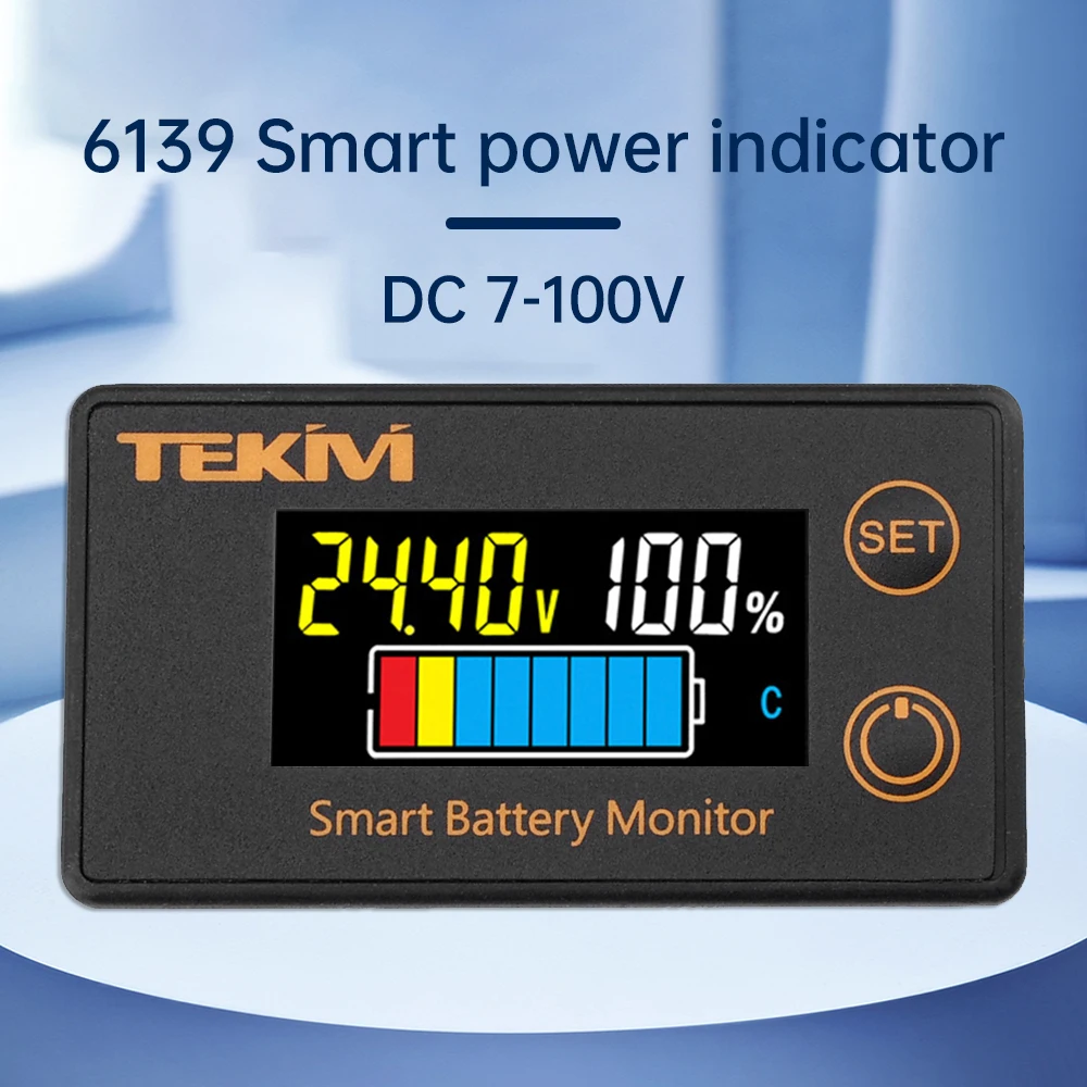 DC7-100V Battery Capacity Indicator 6139 Color LCD Digital Electricity Meter Lead-acid Lithium LiFe PO4 Voltage Tester for Car