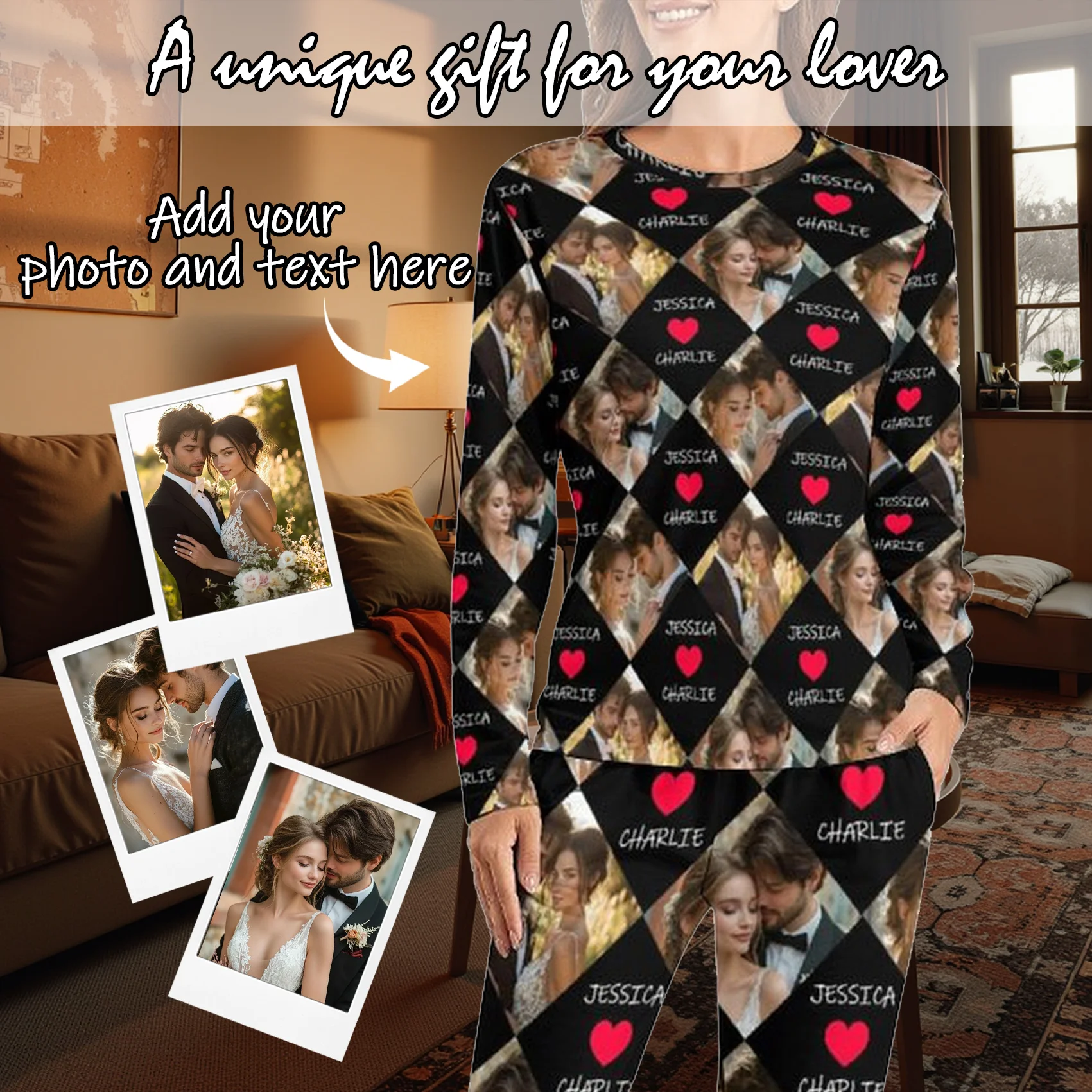 

Custom Women Pajamas with Face homewear Custom Women long Sleeve Pajama Set Personalized gift family couple pet