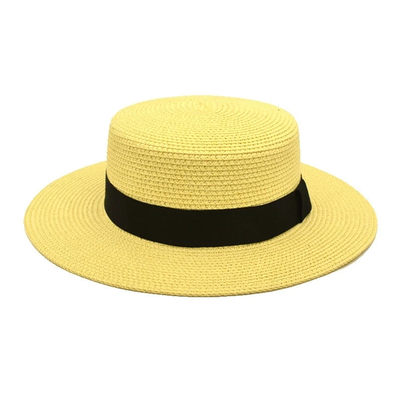 Sommer Sonnenschutz Strand Strohhut mit flacher Krempe Stroh gewebter Sonnenschutzhut Strandhut mit breiter Krempe – Detail 18
