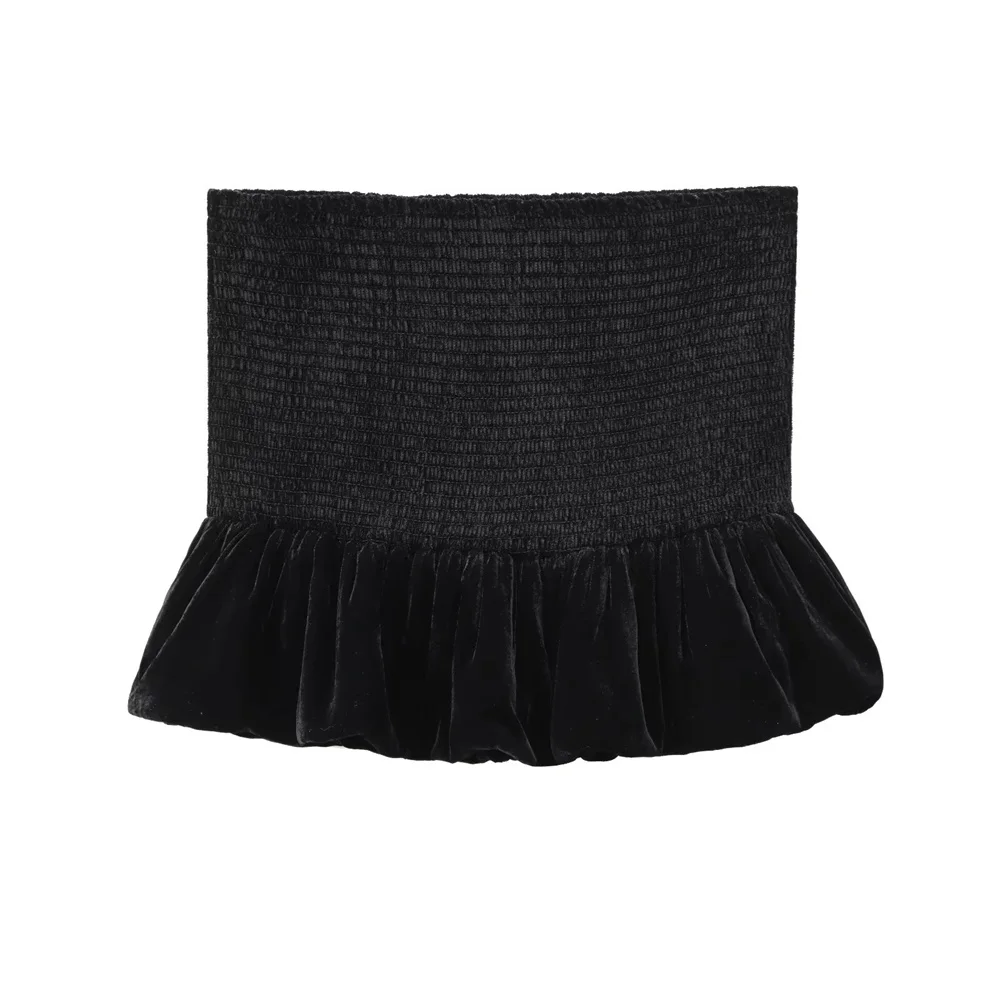 

black honeycomb format elastic pleated fluffy short skirt autumn and winter new product mid waist skirt pants for women