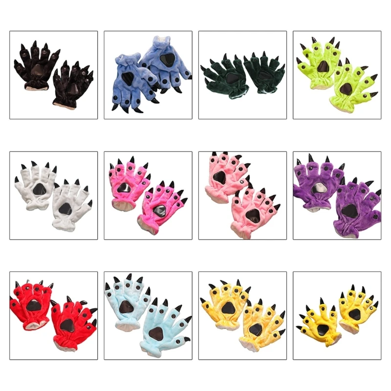 Novelty Animal Paw Gloves Cartoon Dinosaurs Bear Claws Gloves for Adults Warm Winter Plush Gloves Fancy Dress Accessoriy