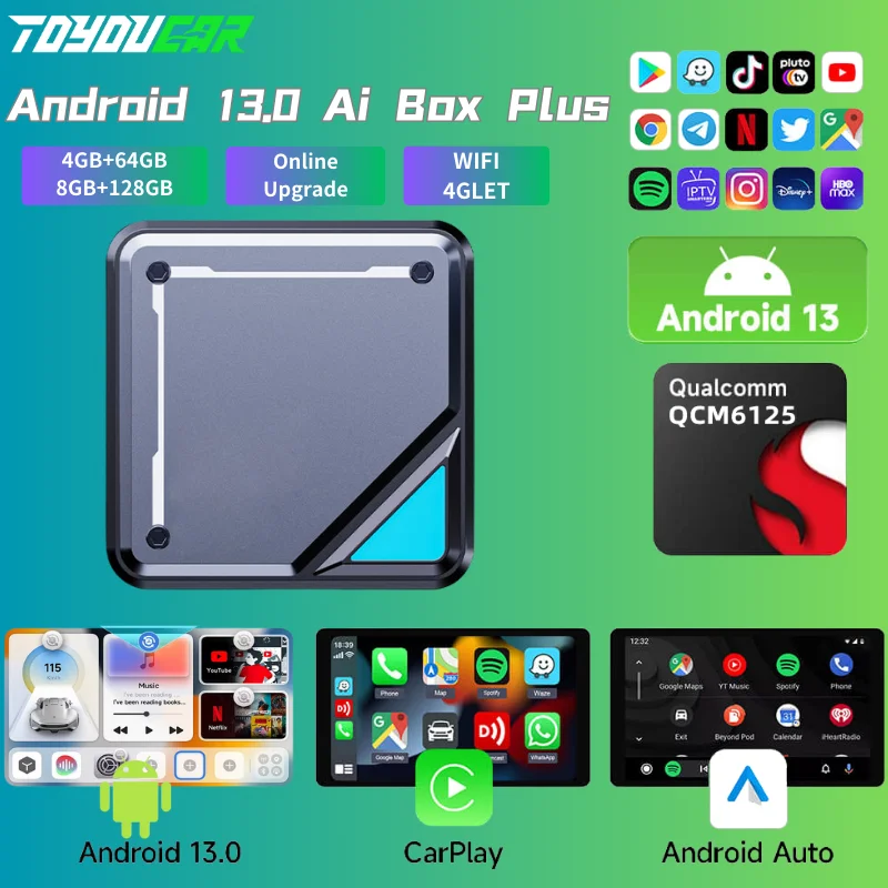 Carplay Ai box 8G+128G CarPlay Ai Box Android 13 Wireless Android Auto&CarPlay SM6125 Qualcomm 8-Core For Netflix Smart TV Box