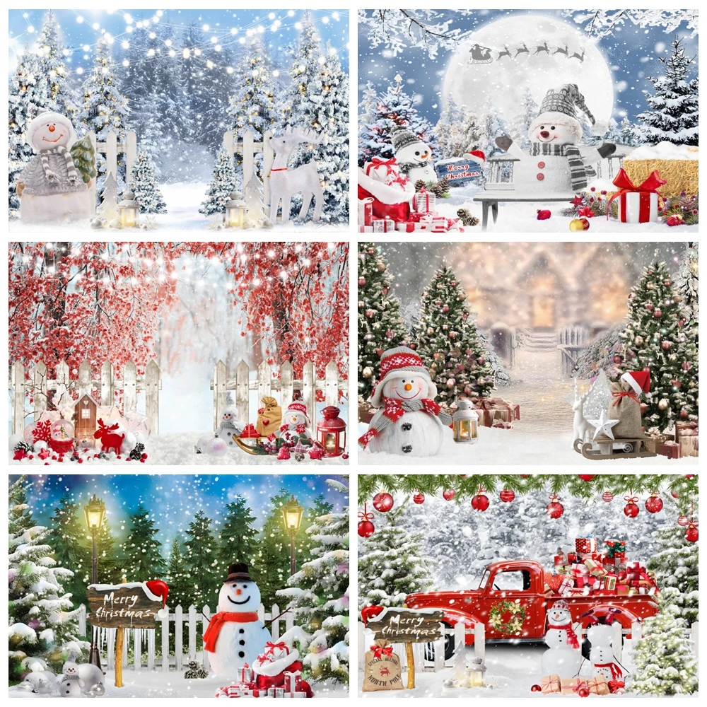 

Winter Christmas Backdrop for Photography Snowman Pine Tree Snowflake Xmas Children Family Party Portrait Photo Background Decor