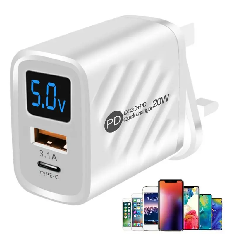 USB Wall Charger PD20W Type C And USB Dual Port Adapter Block 5V3.1A Charger For Tablets Mobile Phone Fast Charging