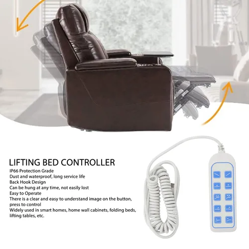Imagen 2 del producto Controlador manual para silla elevadora IP66, Control remoto para cama elevadora, controlador de varilla de empuje eléctrica con enchufe de 8 pines y 9 núcleos