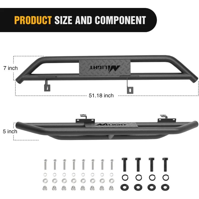 Running Boards for 2007-2018 Wrangler JK & Unlimited 2 Door, Upgraded Dual Girder System Side Step Slip-Proof Textured Black