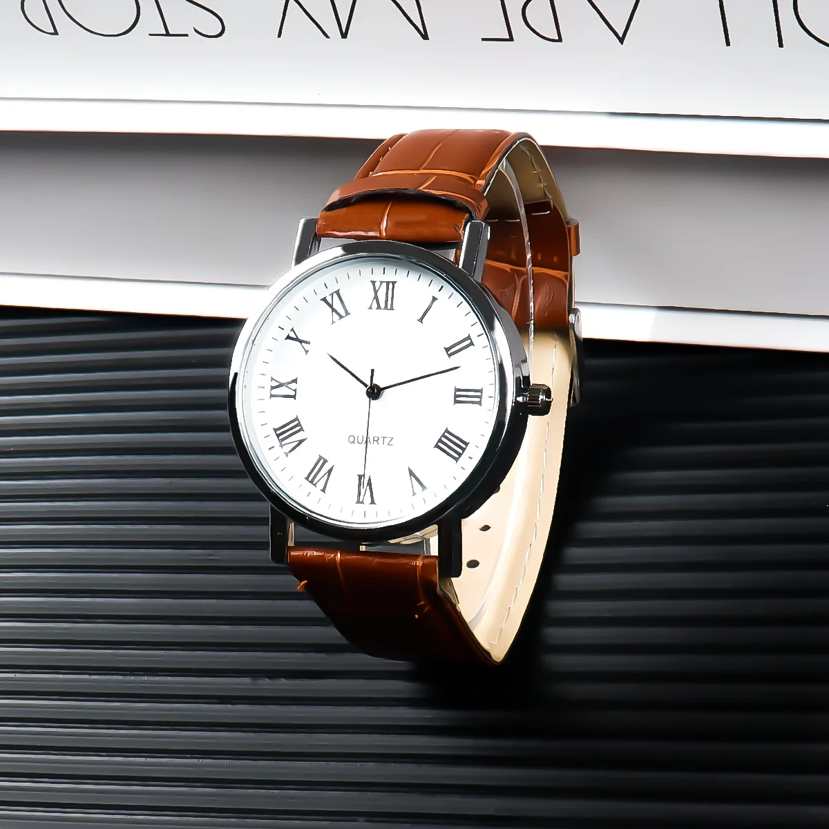 Fashion Minimalist Large Dial Quartz Watch, Waterproof Leather Band Wristwatch for Couples/Students