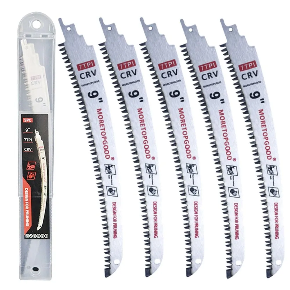 5Pcs 9 inch Arc Edge Reciprocating Saw Blades with Storage Box, 7TPI Japanese Curved Teeth Wood Cutting Tree Pruning Blades