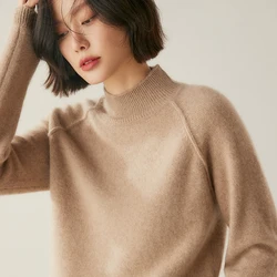 Hot Sale 2024 Winter New 100% Cashmere Sweater Half High Collar Women's Thicken Warm Pullover Female Loose Knit Jumper Basic Top