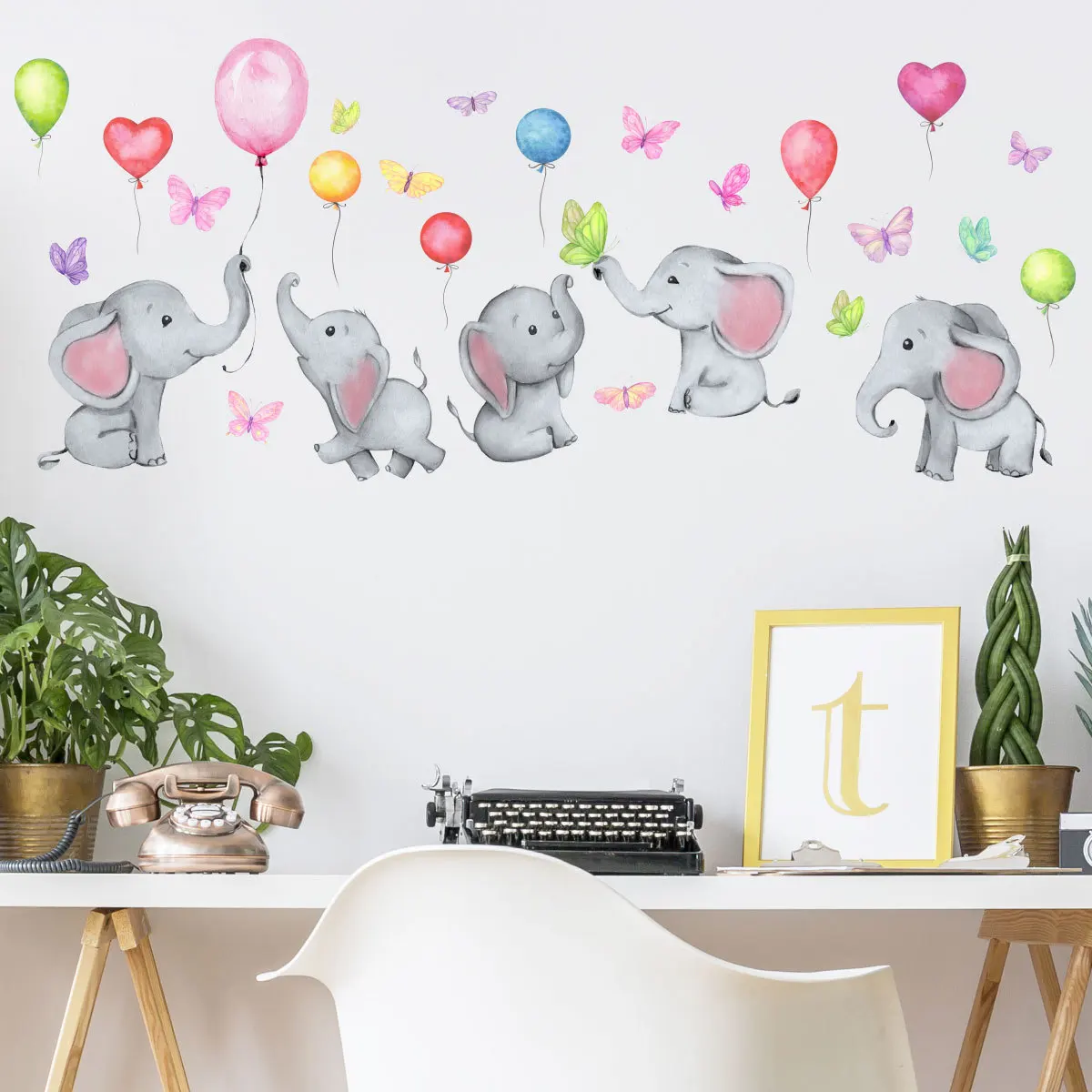 4pcs Cartoon Elephant Balloon Butterfly Wall Sticker Children's Room Bedroom Study Decoration Mural Art Aeshtetic Wall Sticker