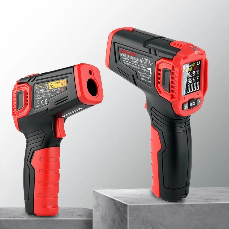 MAYILON HT650B Handheld High Temperature Humidity Meter Gun Digital  LCD Display Laser Non Contact -30 to 550 Degree CE ROHS