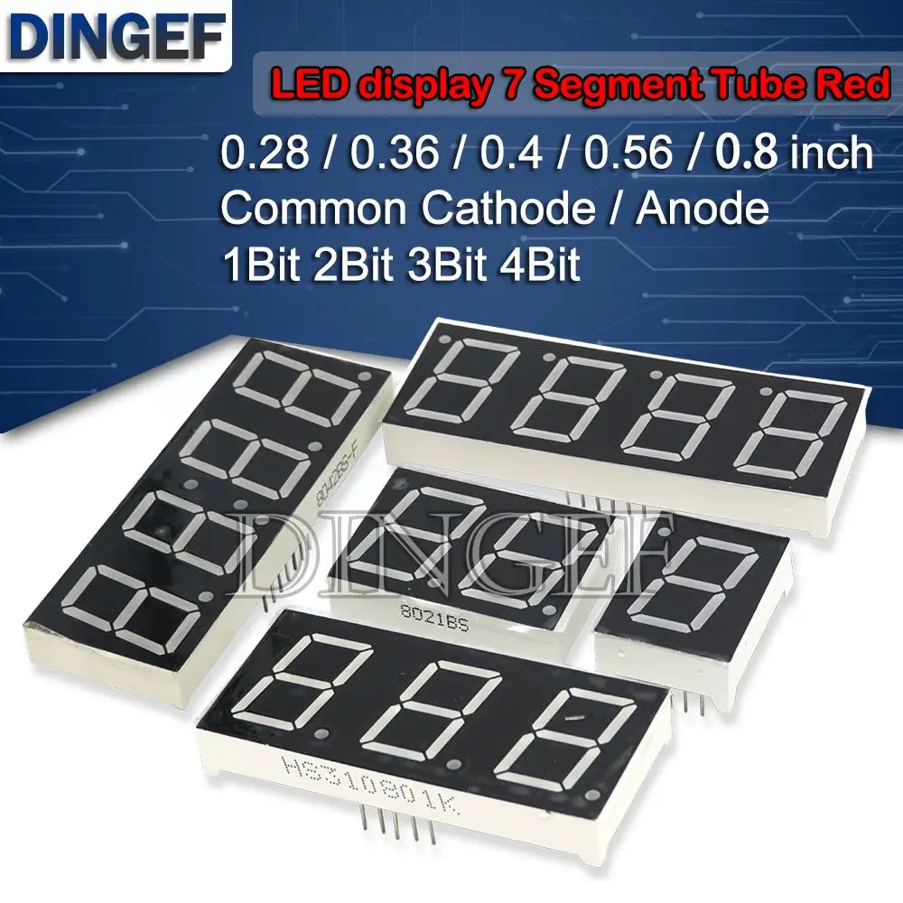 0,28/0,36/0,4/0,56 cala Wyświetlacz LED 7-segmentowy 1 2 3 4-bitowy Rurka Czerwona Wspólna katoda / Anoda Cyfrowa dioda 0,56 cala 7-segmentowa