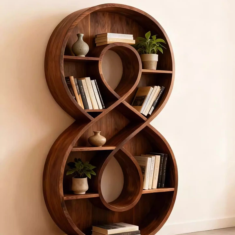 Walnut bookshelf living room creative designer shelf solid wood special-shaped bogu shelf