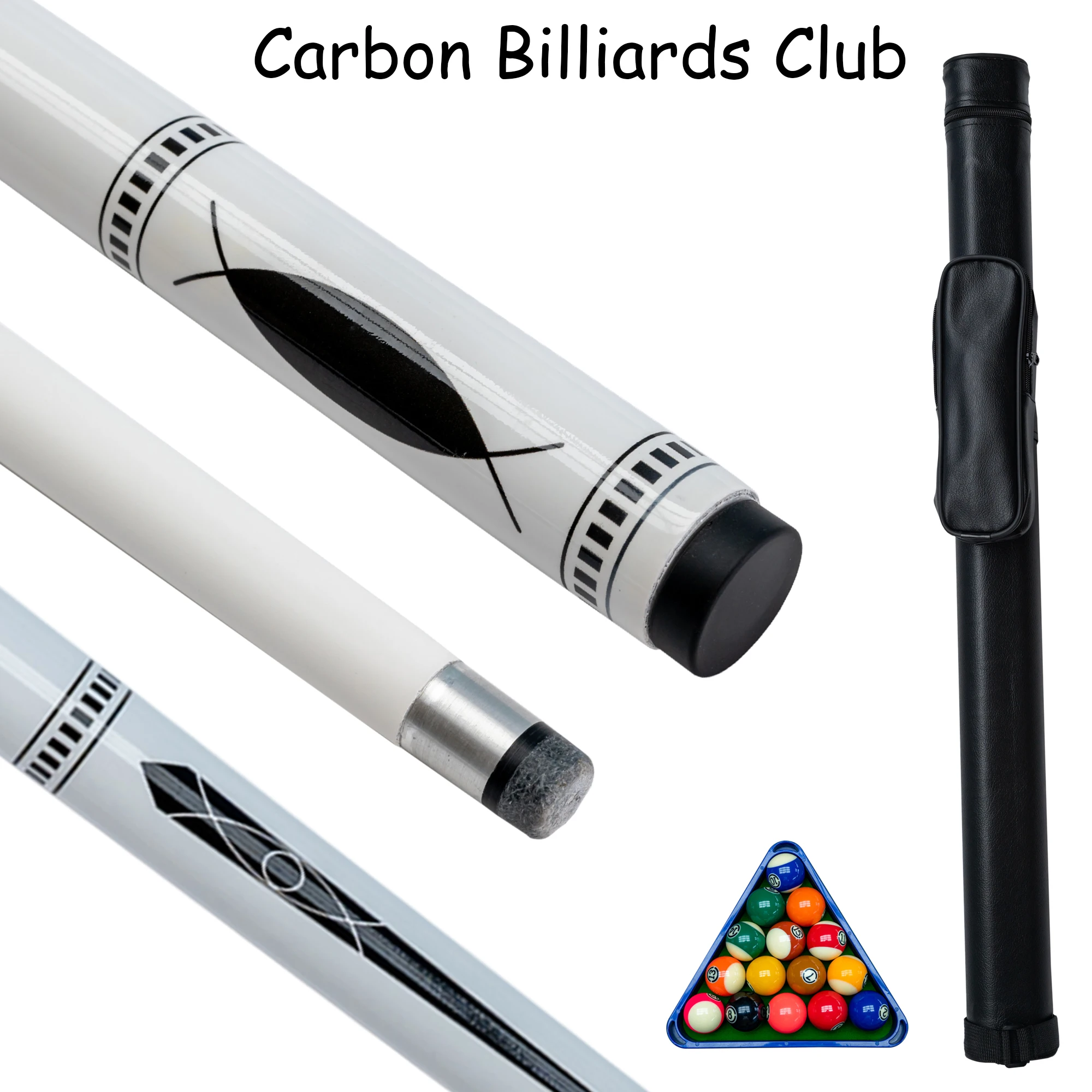 

Premium White Carbon Fiber Pool Cue with Cue Case 9.5mm Tip Ideal for Chinese 8 Ball and American 9 Ball