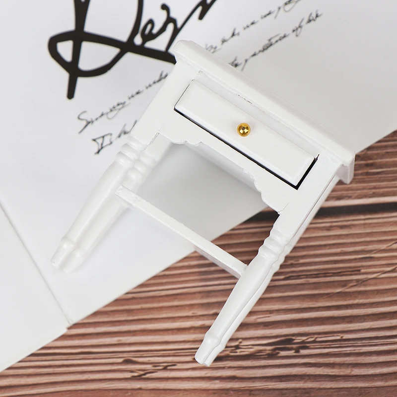 【M】1:12 Scale Bedside Table for Kids Dollhouse Miniature Furniture Bedroom Decoration Set Unpainted Wood Color Cabinet Model