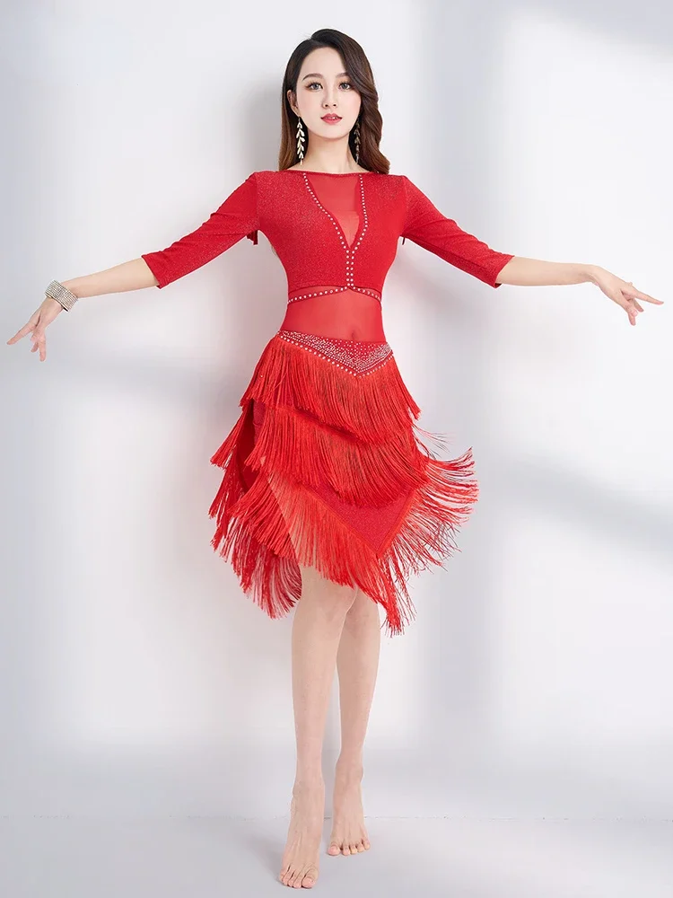 زي رقص شرقي نسائي مثير ، ملابس ممارسة ، تنورة بشرابة حفر ساخنة ، مجموعات راقية ، أداء شرقي ، لاتيني