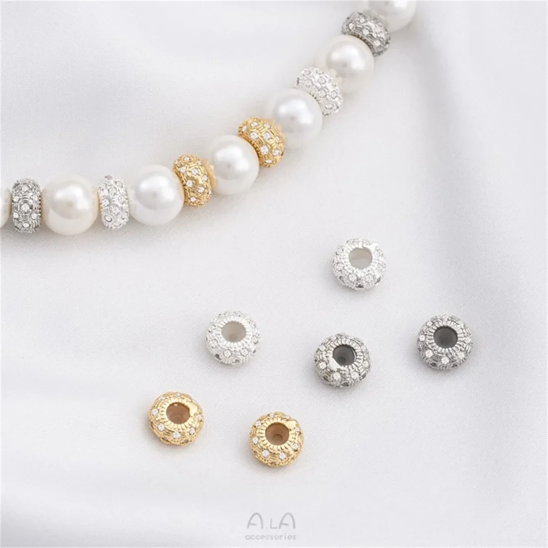 

14K Gold Micro Inlaid Zircon Silicone Wheel Flat Beads Positioning Beads Adjustment Beads DIY Chain Spacer Beads Accessories