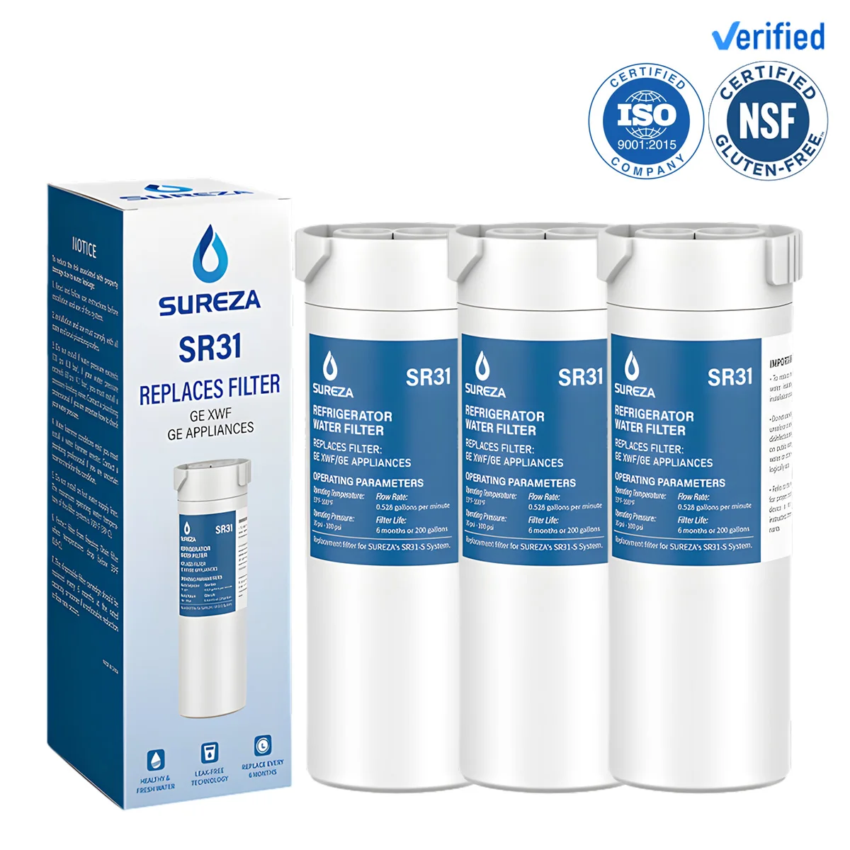 Substituição do filtro de água para geladeira GE, filtro XWF (não XWFE),1-3Pack