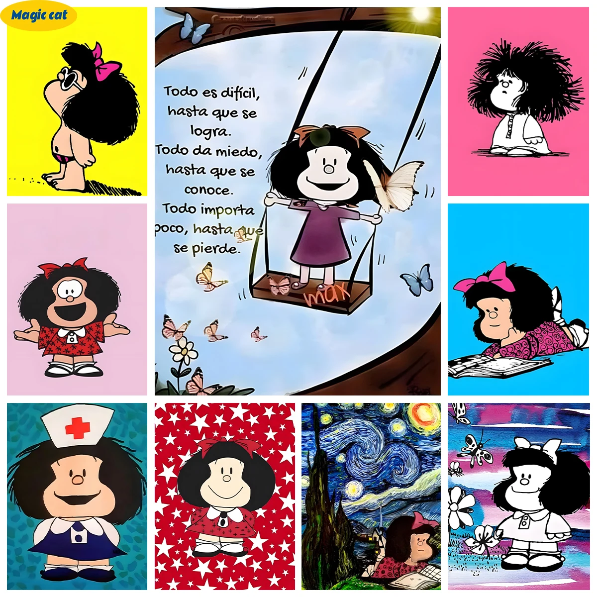 M-mafalda 5D DIY AB เพชรภาพวาดการ์ตูนภาพโมเสกสาวน่ารักปักเพชรศิลปะงานปักครอสติชเครื่องตกแต่งฝาผนังห้องเด็ก