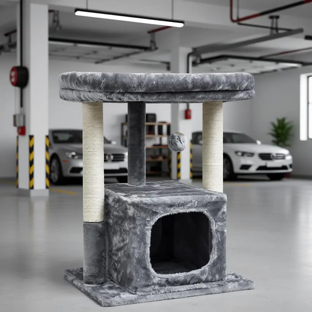 

Cat Tree, Indoor Activity Tower with Scratching Posts, Condo, Plush Perch, Climbing Stand, Spring Ball, Play, Grey