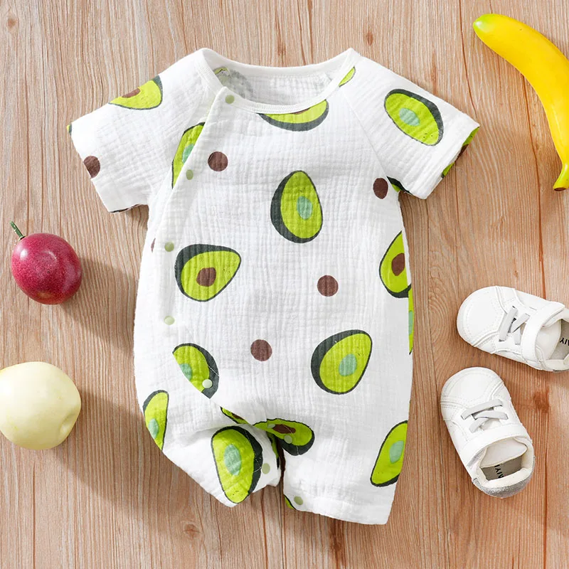 Cartoon Printed Fashion Baby Clothing Casual Clothes Fashion Printed pretty Outfit Solid Jumpsuit Summer Boy white green Avocado