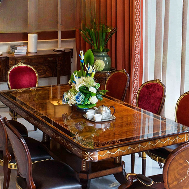 British classical solid wood carved dining table European retro carved rectangular dining table furniture