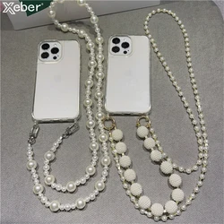 Luxury Crossbody Pearl Necklace Lanyard Transparent Case For iPhone 16 17 14 11 12 13 15 Pro Max XR X 8 7 Plus Chain Strap Cover