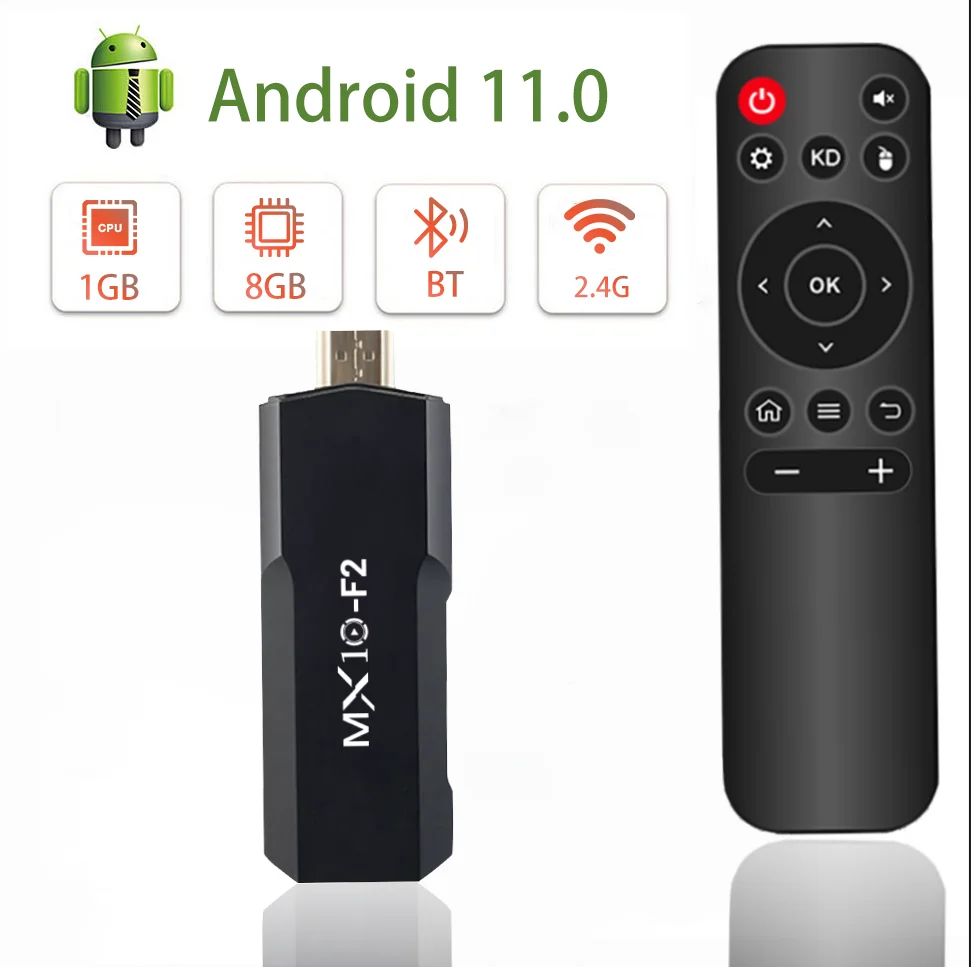 جهاز Android TV Stick MX10 F2 DDR3 1GB RAM EMMC 8GB Storage Android 11 Allwinner RK3228A جهاز بث تلفزيون رباعي النواة