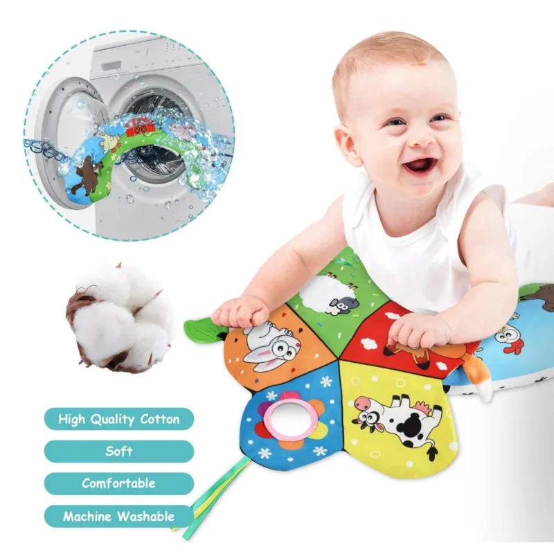 Baby Early Learning Soft Pillow Cartoon Crawling Pillow with Teether Sounding Paper Baby Sensory Crawling Toys