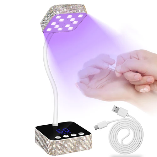 Imagen 1 del producto DianaBeauty Lámpara de uñas LED UV Secador de uñas recargable con diamantes de imitación plateados y 3 configuraciones de temporizador Luz UV de secado rápido para uñas