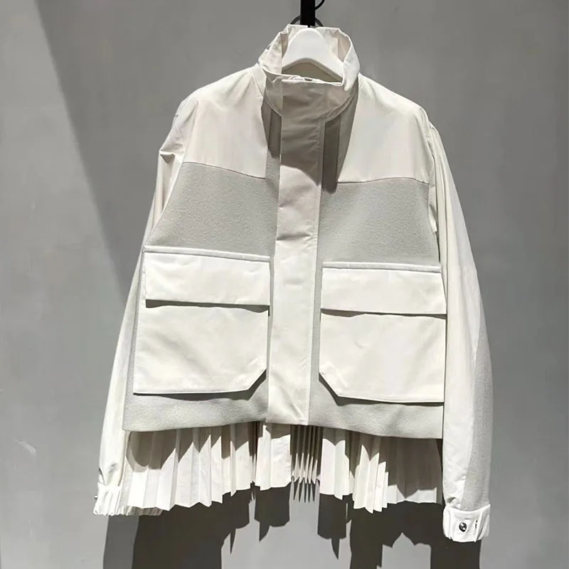 Fog Sacai Ss24 Japan Design Autumn and Winter New Sle Rear Pleated Patchwork Casual Turtleneck Pleat Long sleeve Outerwear