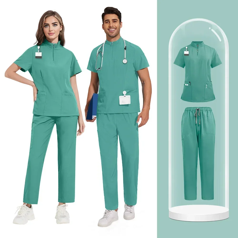Slim Fit Medical Uniforms Surgical Suits Women Men Scrubs Sets Tops Pant Dental Clinic Beauty Salon Spa Lab Workwear Clothes