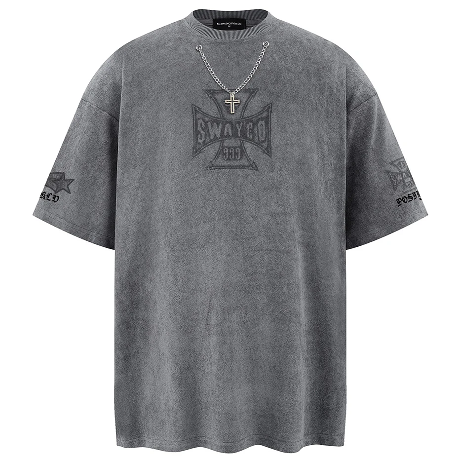

Harajuku Streetwear Men's T-shirt Hip Hop Y2K Oversized Vintage Loose Ripped Distressed Tshirts Casual Tee Tops