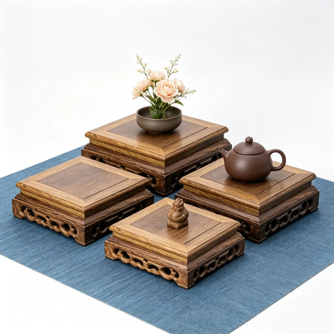 Natural Log-Turned Wooden Pedestal Multi-Purpose Display Stand for Coffee/Tea Sets, Flowers & Bonsai Plants Rustic Home Decor