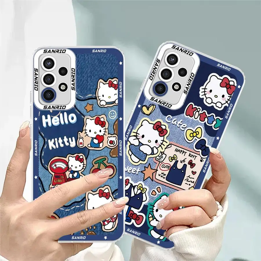 Kitty Cat Cowboy Phone Case for Samsung Galaxy A35 A55A53 A54 A73 A34 A33 A25 A24 A13 A14 A15 Soft Transparent Cover