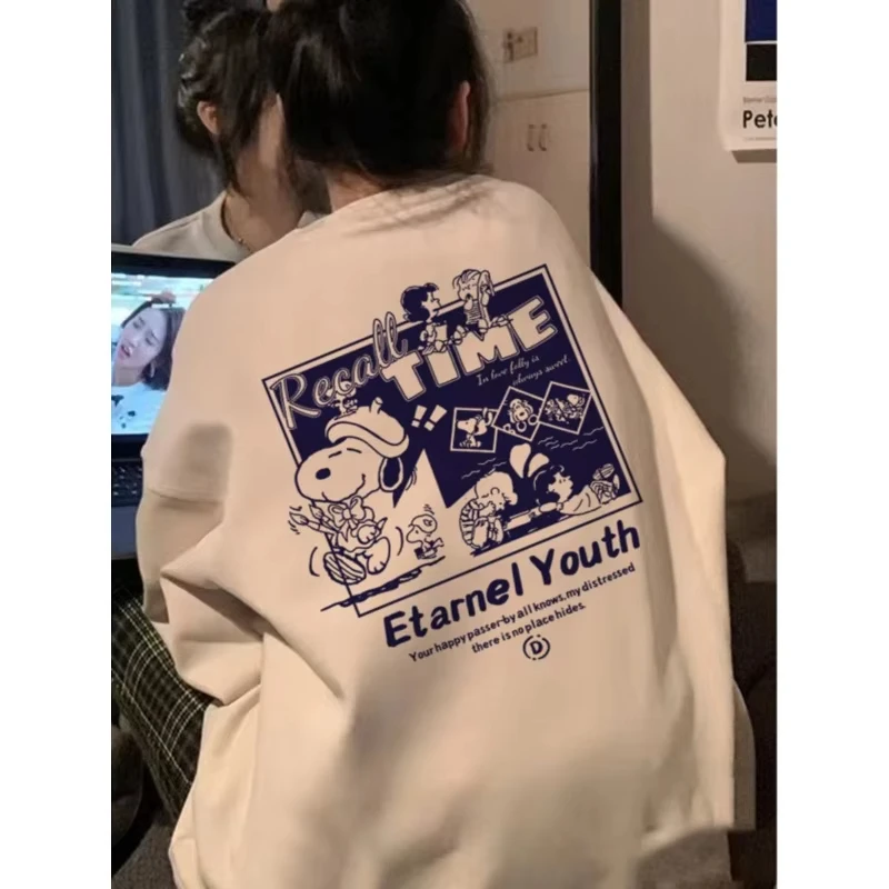 

Snoopy Oversized Loose Lazy Round Neck Long Sleeve Top Girls Spring Autumn Winter Junior High School Students Headless Hoodie